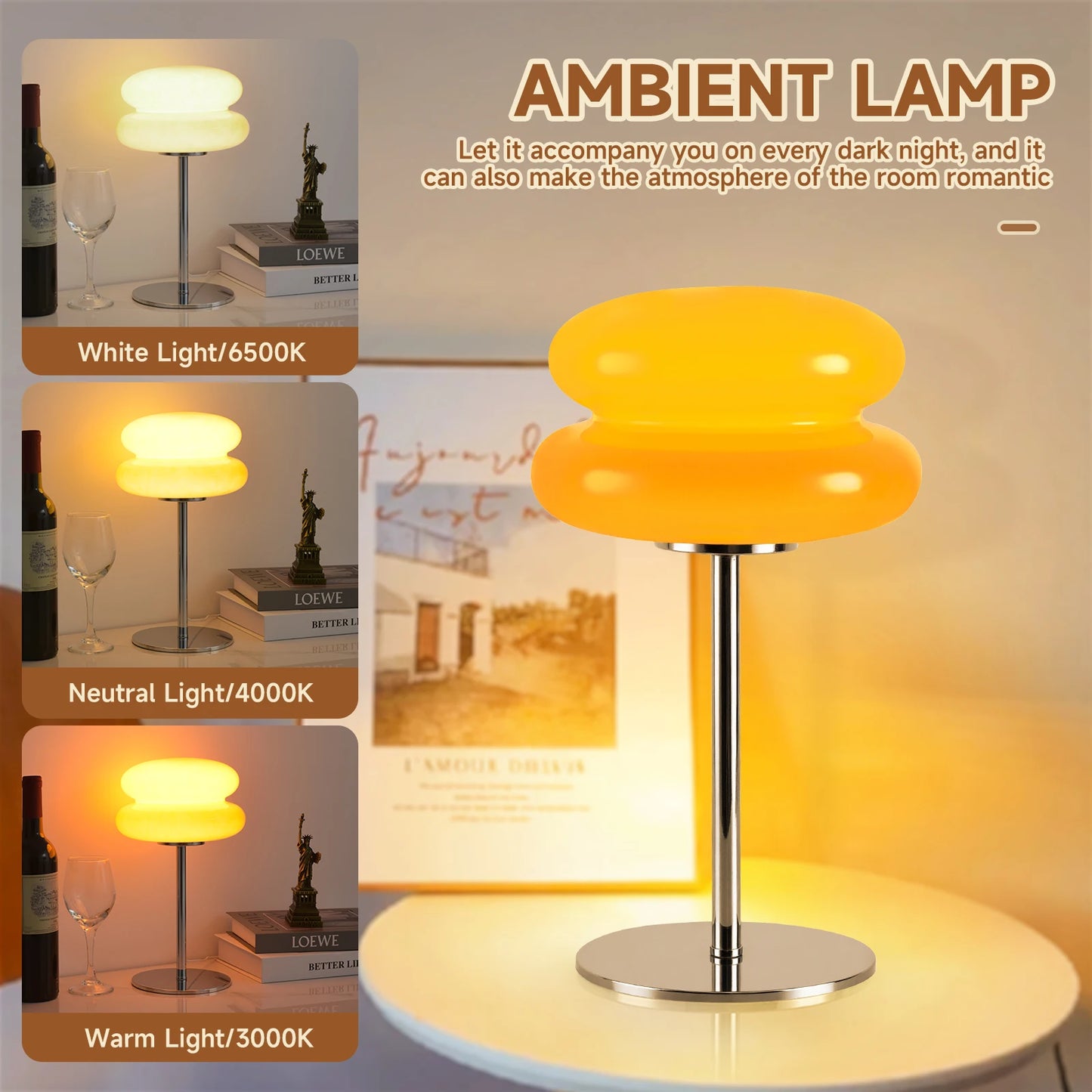 Cream-Style Creative Bread Night Light - Children's Room Bedside Lamp Birthday Gift Cute Bedroom Table Lamp Dimmable Sleep Ambiance Light Home Decoration Ornament - Orange
