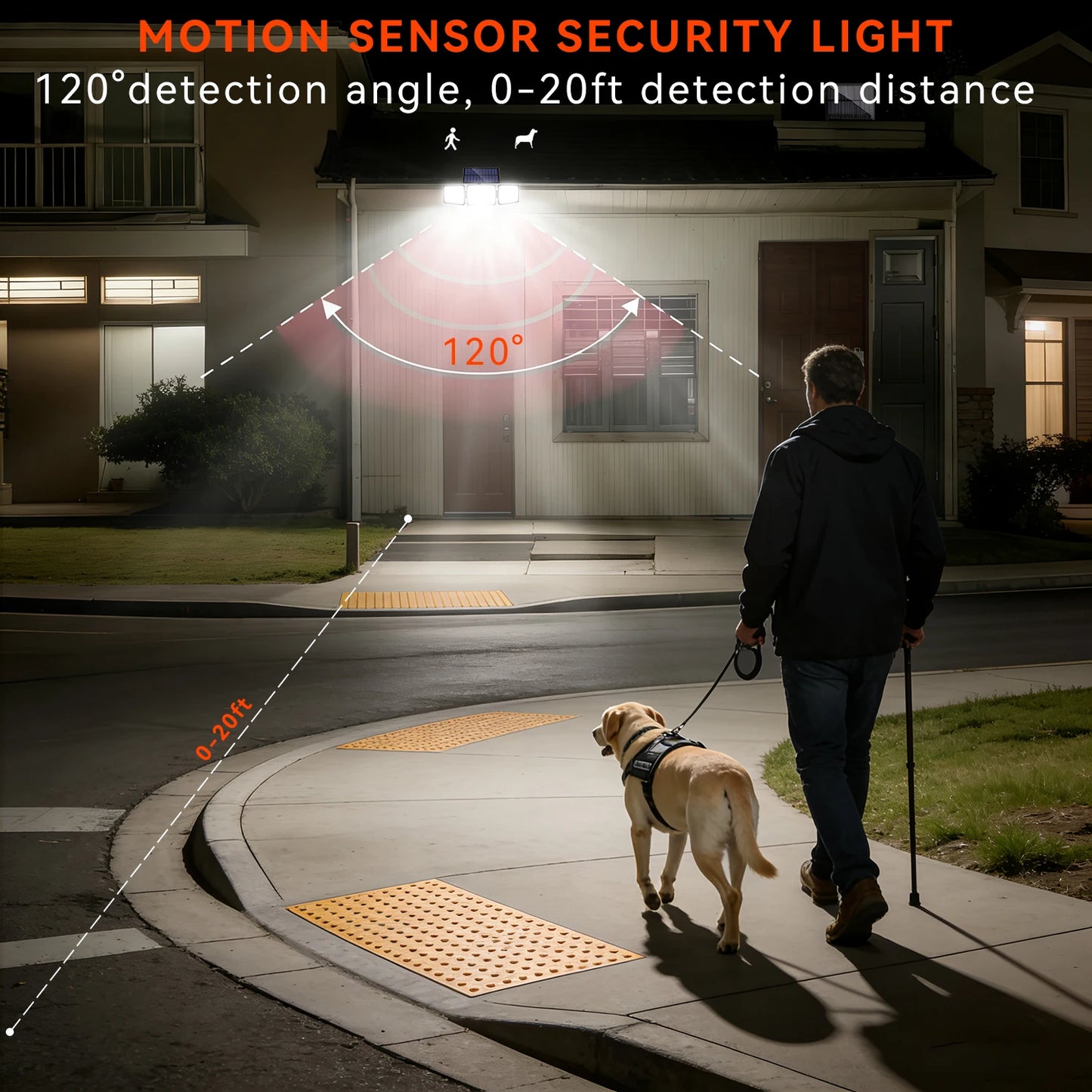 1/2PCS 164LED Motion Sensor Outdoor Street Lights, Solar Lights IP65 Waterproof, 3 Heads Security Flood Lamp, 3 Mode, for Patio