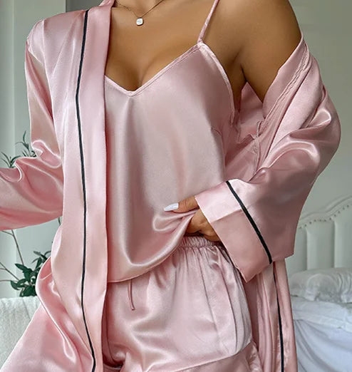Summer outfits for women ice silk pajamas women, suspender shorts nightgown three-piece set summer comfortable loungewear shorts comfy pants sets