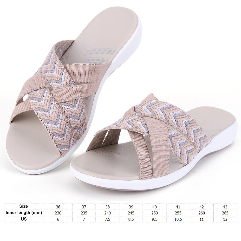 Women Thick Cushion Slippers Wide Width Cross Strap Slip On Slides Beach Sandals Lightweight Platform Wedge Sandals for Summer