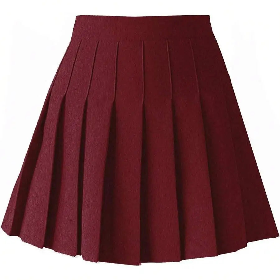 Womens High Waist A-Line Pleated Mini Skirt Solid Color Polyester