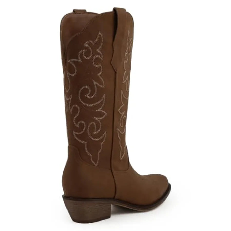 Square Toe Cowboy Boots for Women Mid Calf Cowgirl Boots Chunky Heel Western Cowboy Boots for Daily Outfits Party Country Conce