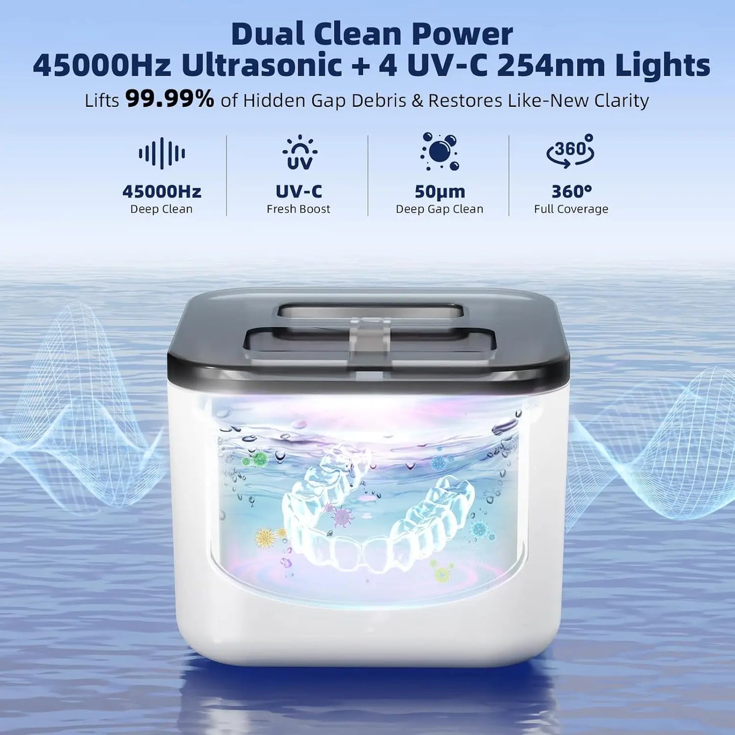 Ultrasonic Retainer Cleaner: 45kHz 200ML Dual Modes for Aligners, Jewelry