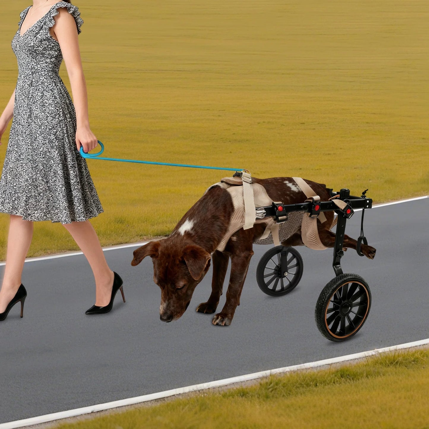 XXL Size‎ Pet Walking Aid, Pet Rehabilitation Walking Aid, 2-wheel Dog Wheelchairs For Back Legs Overall Load-capacity Within 65kg