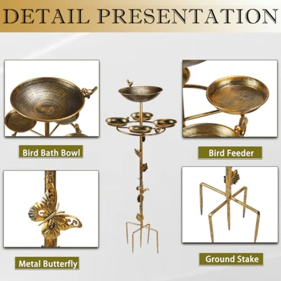 43" H Metal Bird Bath and Feeder for Outside With 4 Tray - Outdoor Garden Yard Patio Decor