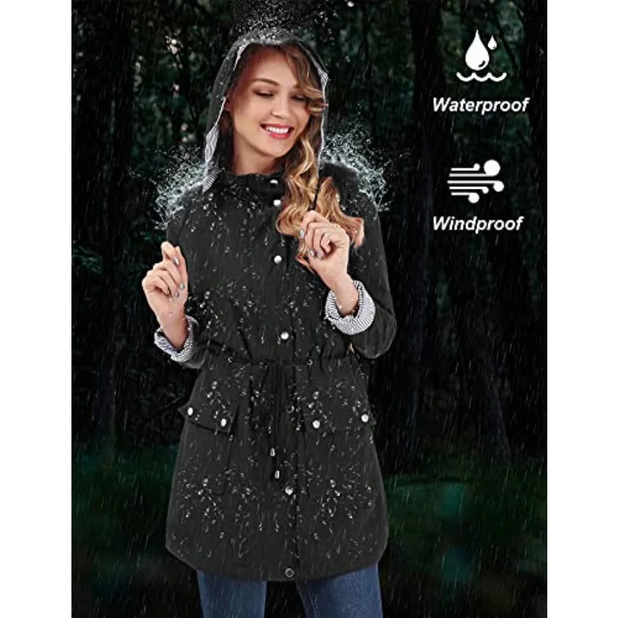 BBX Lephsnt Rain Coats for Women Waterproof Rain Jacket Lightweight Windbreaker Outdoor Hooded Trench Coat
