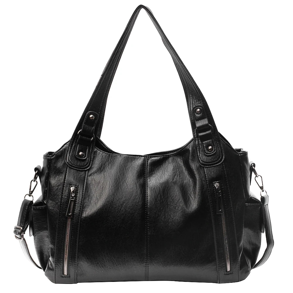 Tote Bag PU Leather with Zipper Shoulder Bag for Women with Multi-Pockets Messenger Bag Retro Handbag for Work Travel