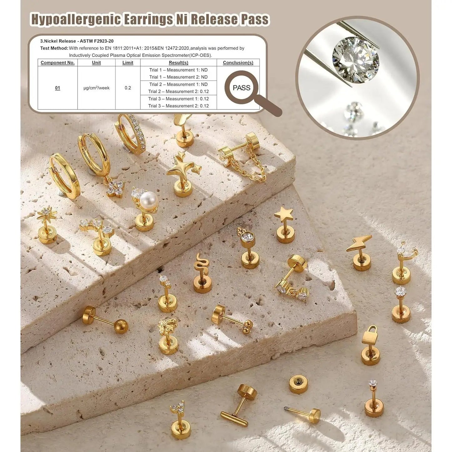 25 Pcs Surgical Steel Earrings for Sensitive Ears for Women Flat Back Studs Hoop Cartilage Earring for Multiple Piercing