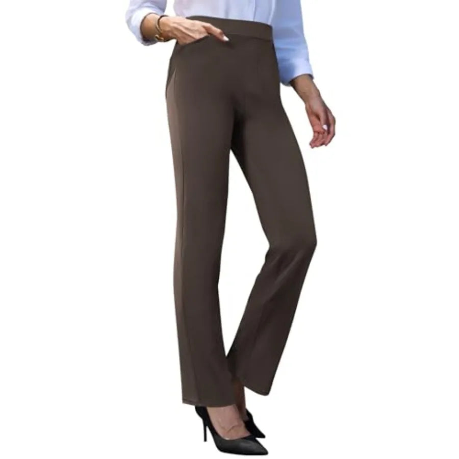 keriffe Women's Stretchy Yoga Dress Pants High Waisted Straight Leg Casual Work Business Office Slacks 4 Pockets
