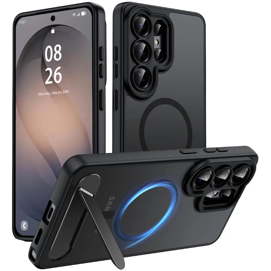 Magnetic for Samsung Galaxy S26 Ultra Case, [Compatible with MagSafe][Full Camera Protection][Built-in Invisible Kickstand] Tra