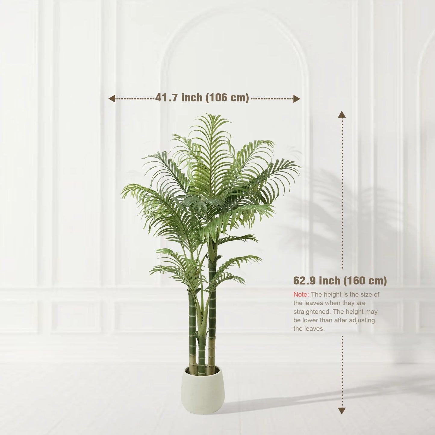 4/5/6FT Artificial Areca Palm Tree with White Pot, 3-Trunk Faux Tropical Palm Plant, Realistic Indoor Fake Tree for Home Office Living Room Decor