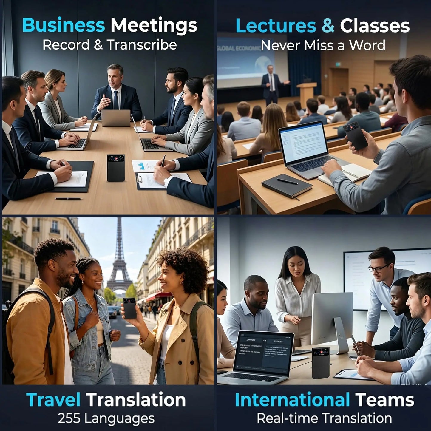 Smart AI Voice Recorder With Real-Time Translation 255 Languages Photo Translator Simultaneous Interpreter Transcription AI Summary Mind Map Note Taker for Meetings Lectures Travel 64GB