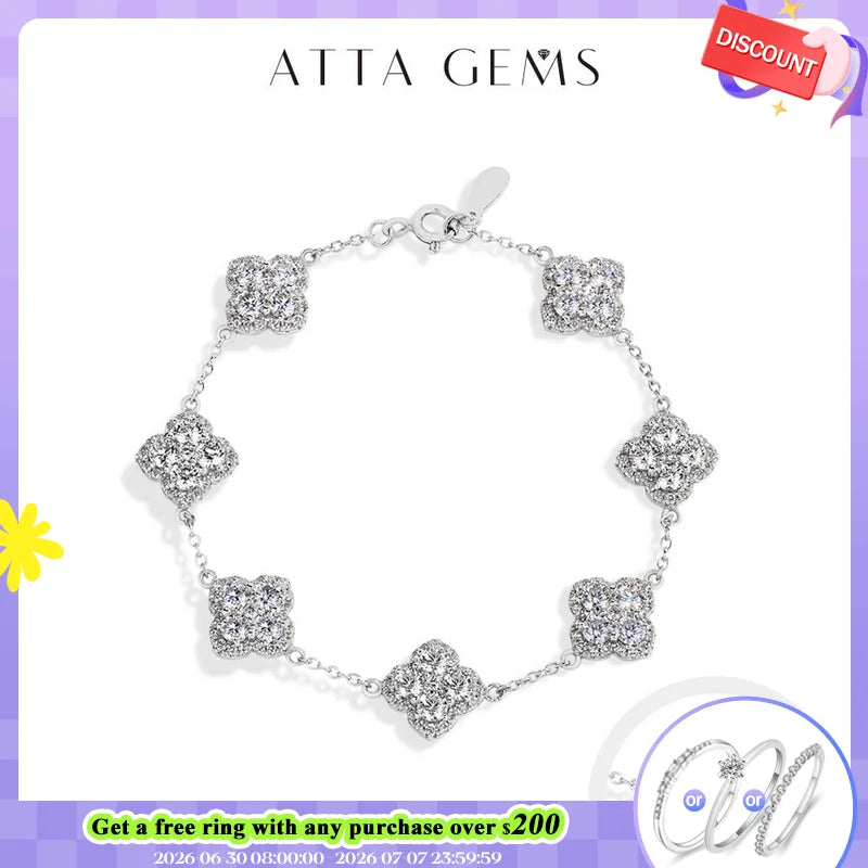 ATTAGEMS Full D VVS1 Moissanite Bracelets S925 Silver Yellow Gold Plated Bracelet for Women Lucky Jewelry Shipping From the USA