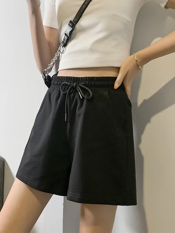 Casual Shorts Summer Women Daily Loose Solid White Short Pants Pure Cotton Soft Breathable Outerwear Street Sport Hot Pants
