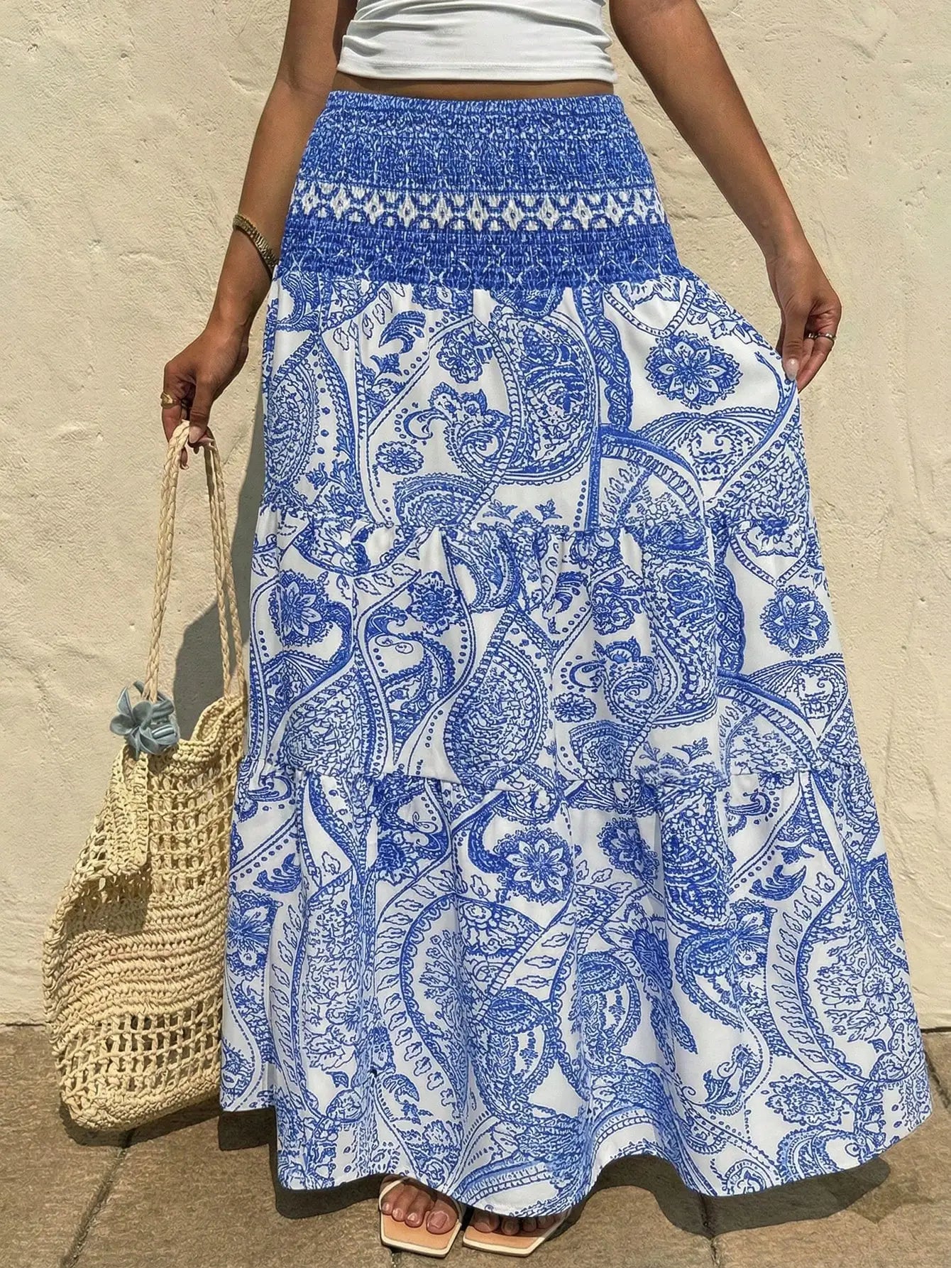 Sunnyshic Women's Bohemian Print Skirt, Casual Vacation & Daily Wear, Spring/Summer