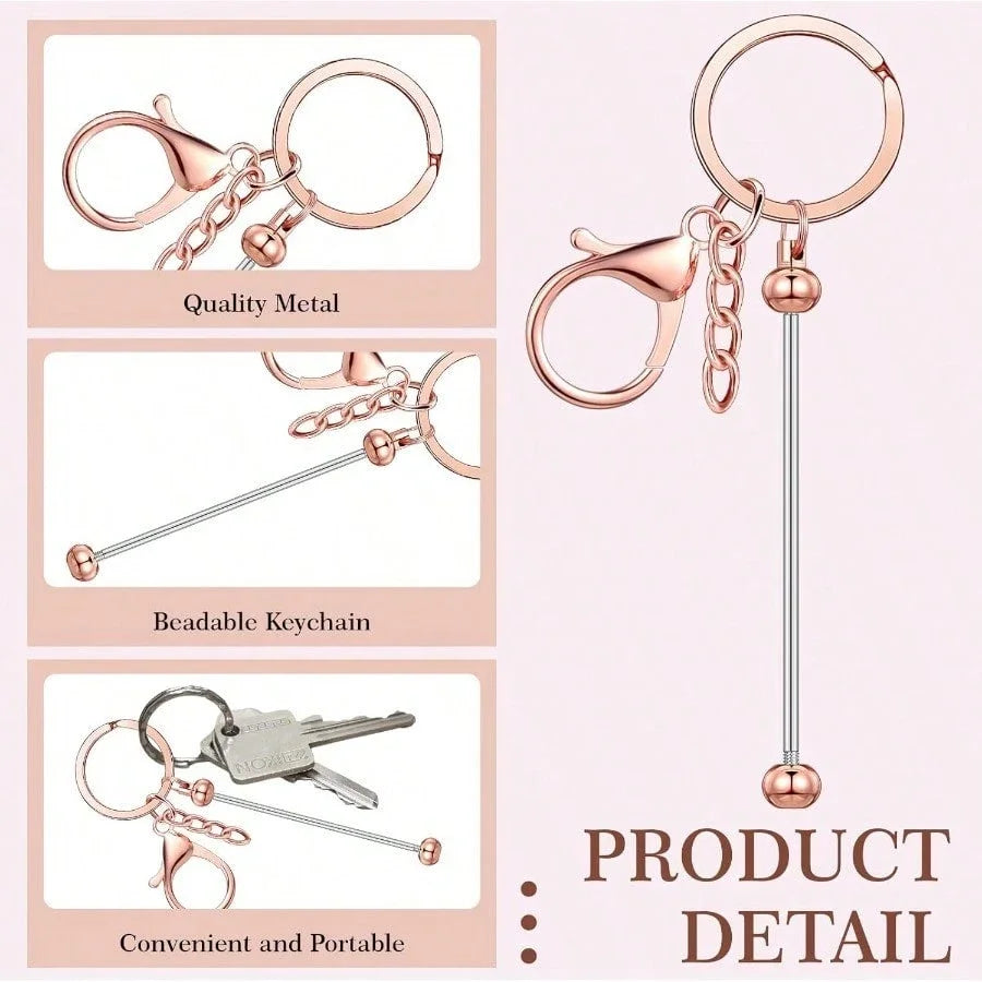 12 Pcs Beadable Keychain Bars Bulk Blank Metal Keychains For DIY Craft Gift
