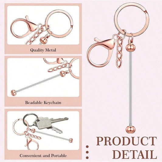12 Pcs Beadable Keychain Bars Bulk Blank Metal Keychains For DIY Craft Gift
