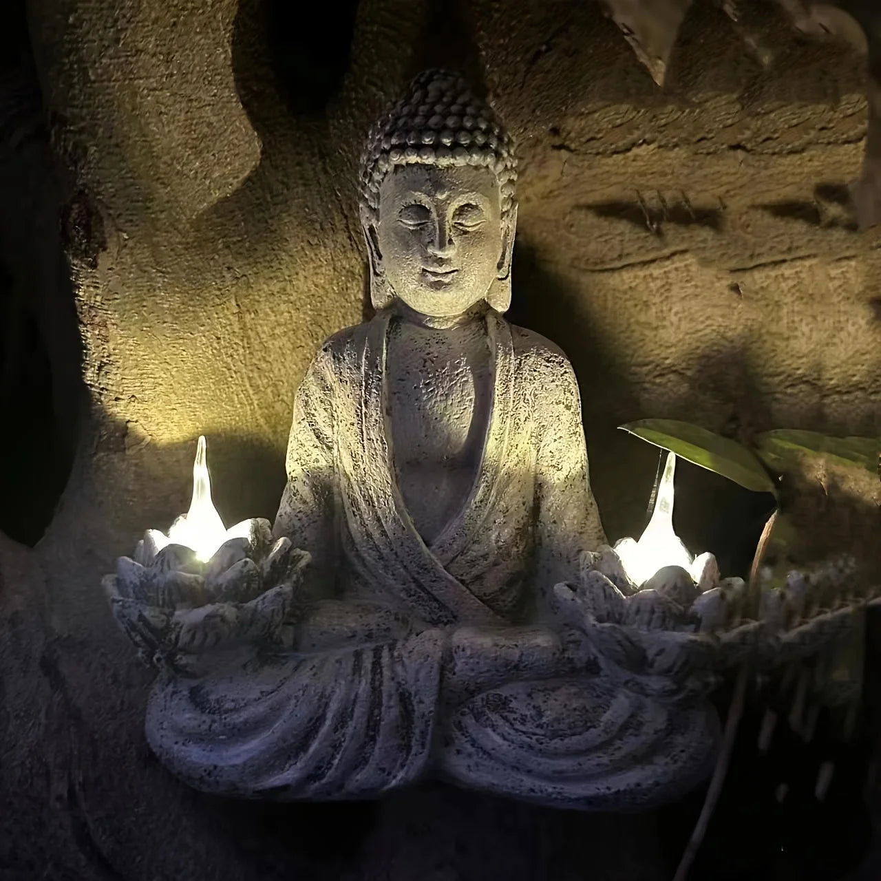 Solar Statue Outdoor Lights, Outdoor Solar Zen garden statue decoration, Solar Sitting Statue Sculpture Light Zen lotus Garden D