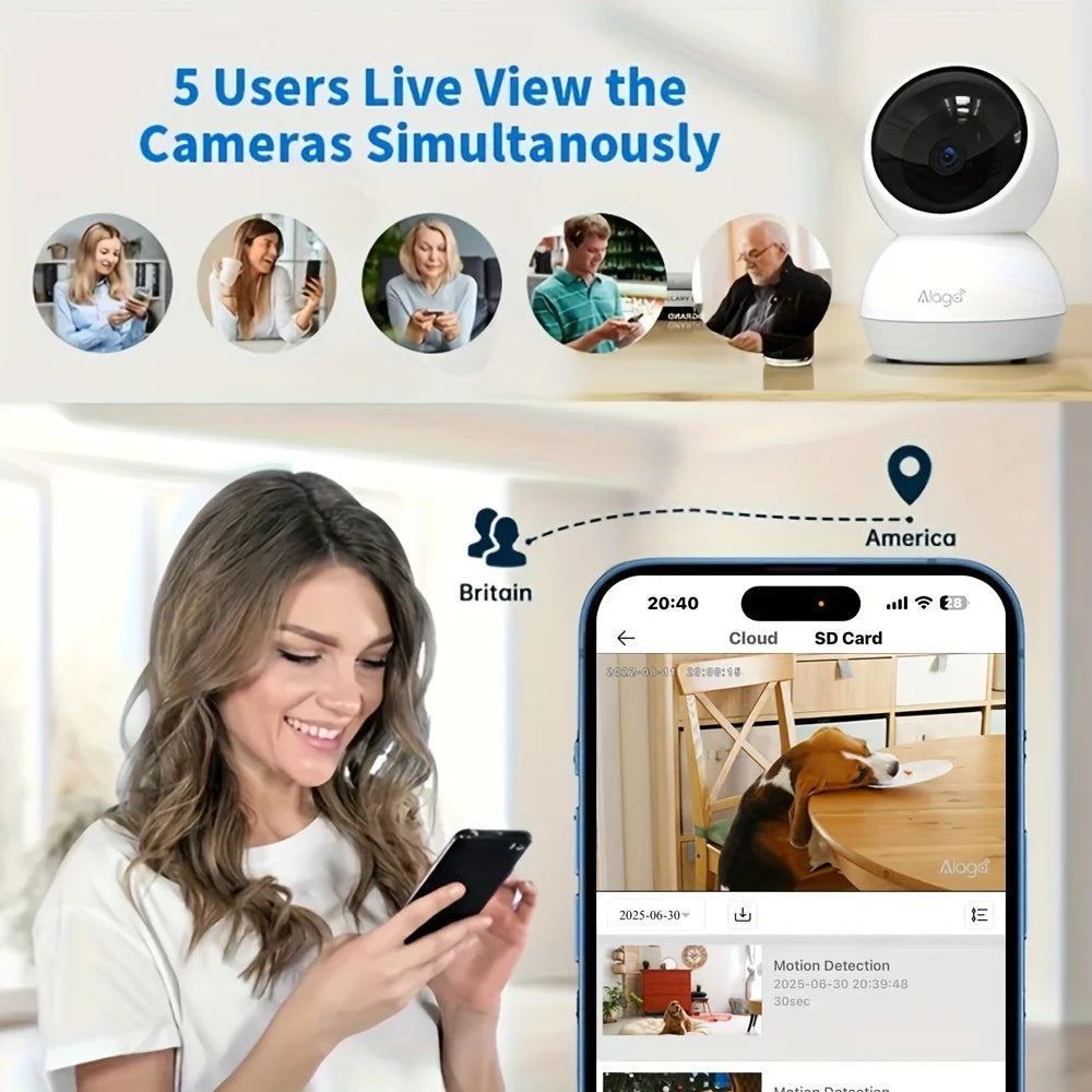3K Pet Dog Camera with Phone App, 5G/2.4G WiFi Indoor Security Baby Camera,AI Detection 360° Pan&Tilt, 2-Way Audio, Night Vision