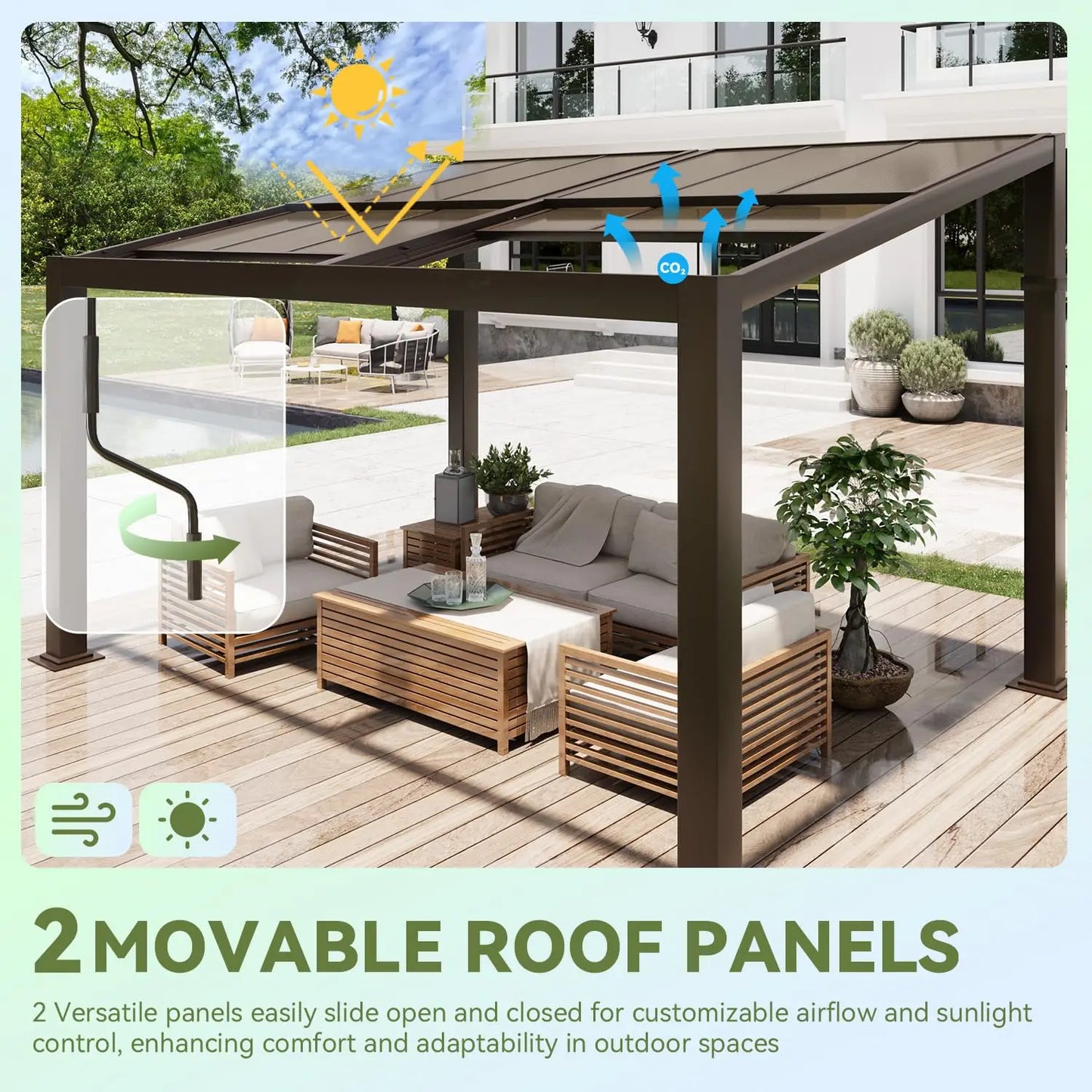10x13 Adjustable Polycarbonate Roof Aluminum Frame Permanent Pergola for Patio Outdoor Shelter, Custom