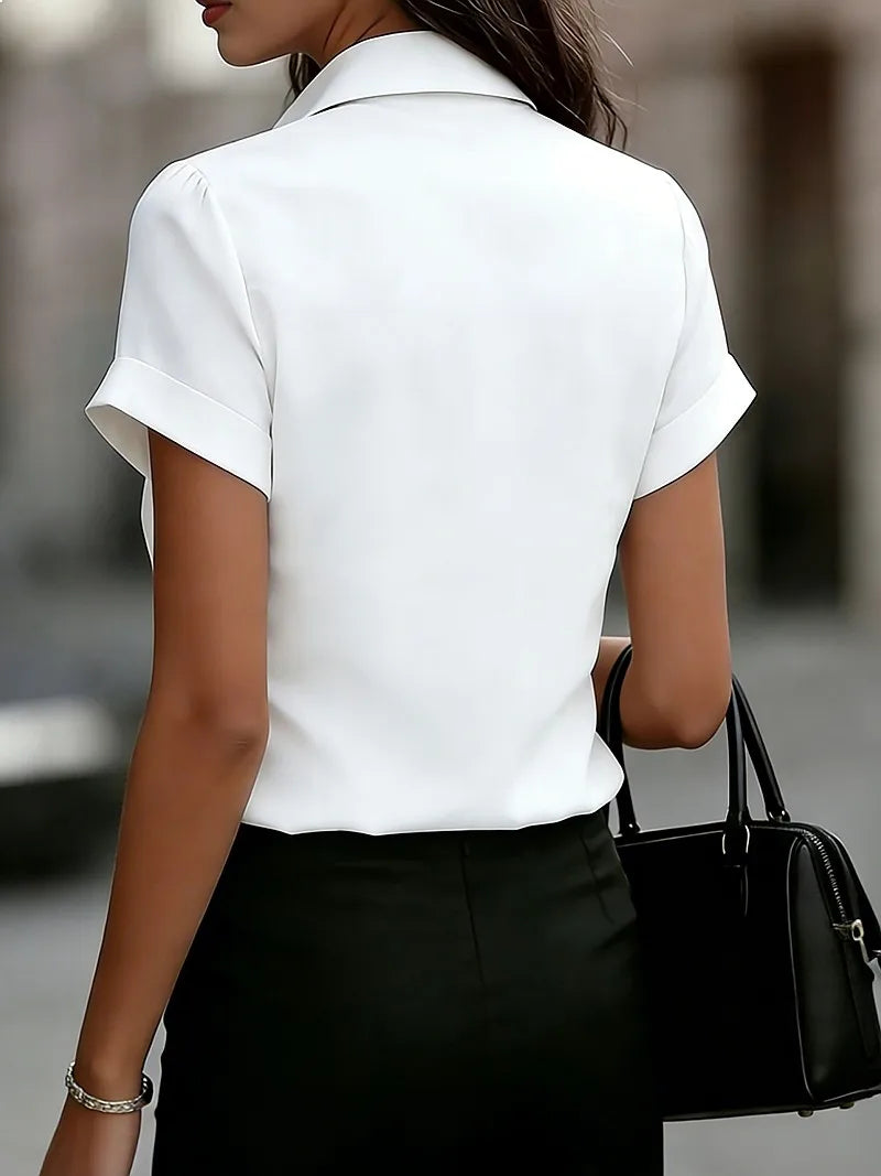 Temperament Loose Woman Shirt Fashion Casual Blouse Elegant Short Sleeve Holiday Weekend Top