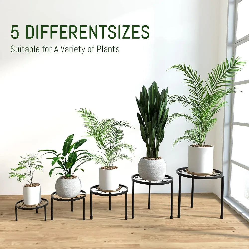5 Tier Metal Plant Stands Heavy Duty Anti Rust Indoor Outdoor Display Rack Black