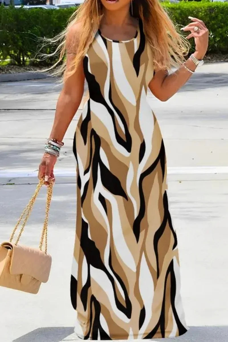 Halter Maxi Dress Boho Chic Tie Dye Women Dress Sleeveless Loose Fit Navy Blue Summer Beach Evening Casual Outfit