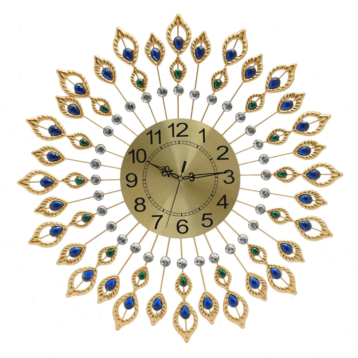 Wall Clock, Peacock Feather Design, 67x67cm  Large, Silent Quartz Movement, Iron Metal Frame, Acrylic, for Living Room, Bedroom, Office, Home Decoration, No Ticking