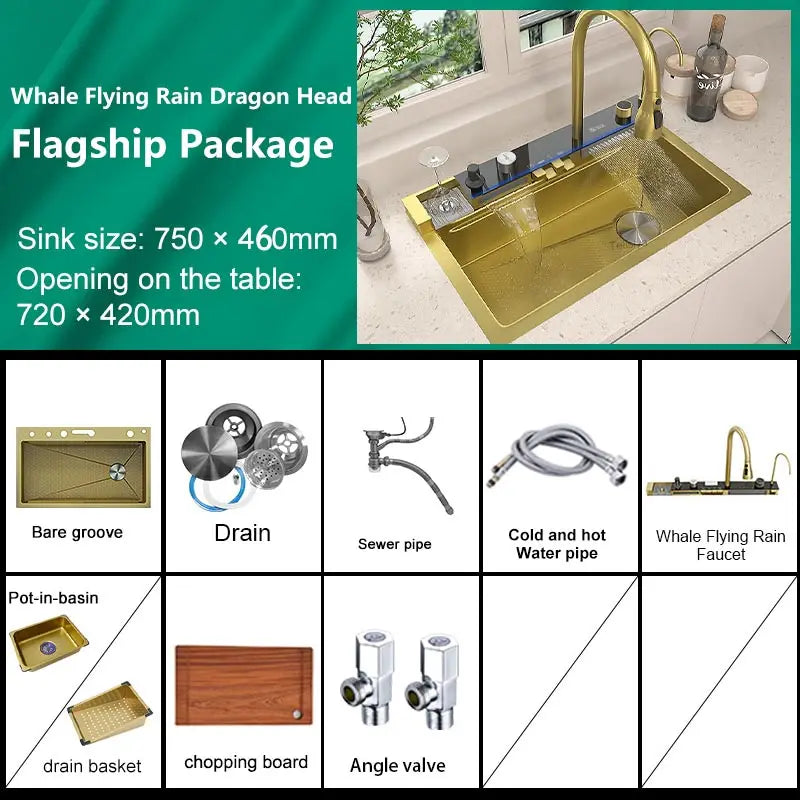 Various Waterfall kitchen Sink  Stainless Steel Multifunctional Large Single Slot Digital Display Sinks