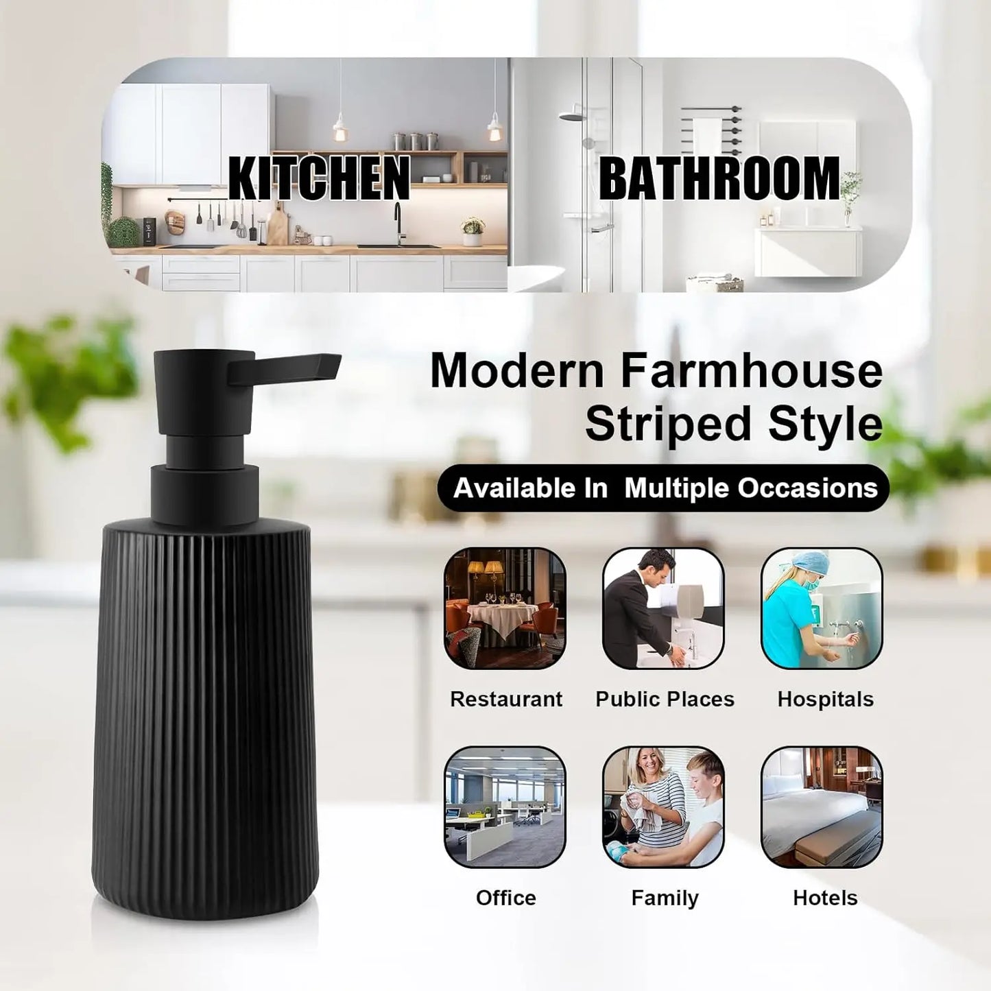 2 Pack Glass Soap Dispenser for Bathroom Kitchen 250ml/8.5oz Farmhouse Striped Hand Soap Dispenser with Pump
