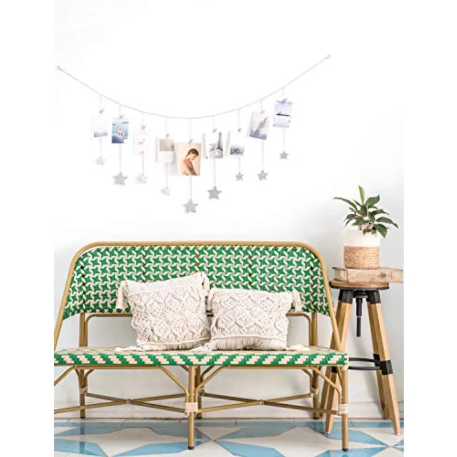 Hanging Photo Display Boho Decor Wooden Stars Garland with Metal Chains, Pictures Cards Holder with 25 Wood Clips, Wall Art for