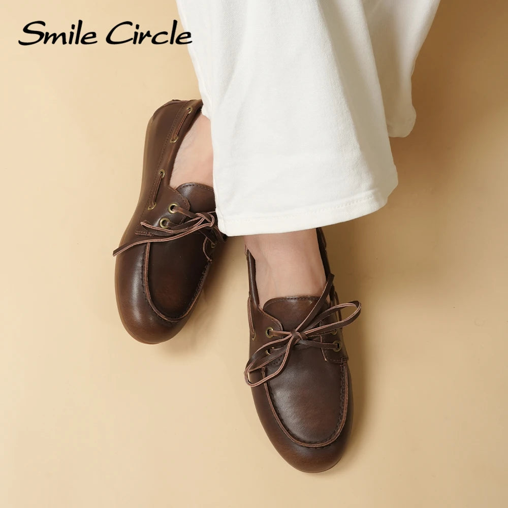 Genuine Leather Boat Shoes Women Flats Classic Moccasin Style for Everyday Comfort