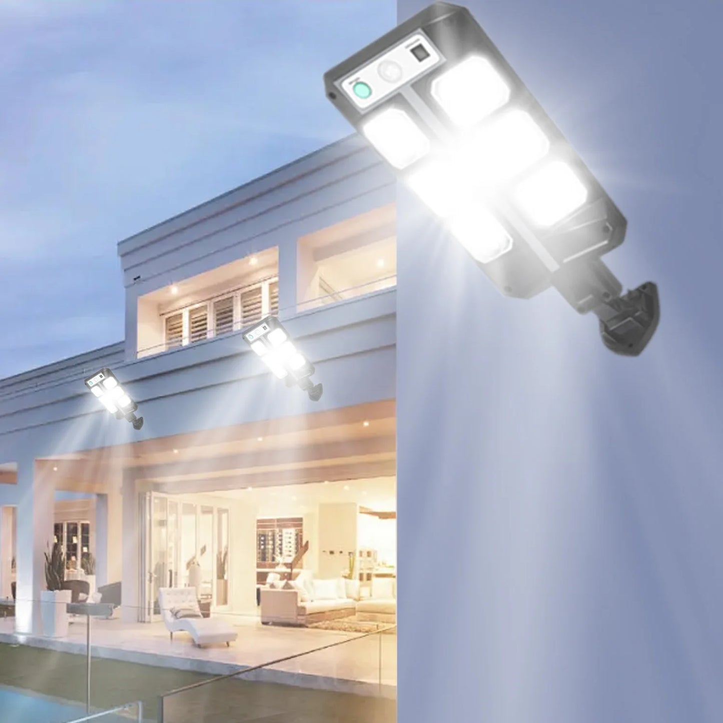 2Pcs Solar Street Lights, White Light/Three-Level Adjustment, Remote Control, Outdoor Street Lights with Smart Motion Sensor, Three White Light Modes, Suitable for Outdoor, Garden Lighting