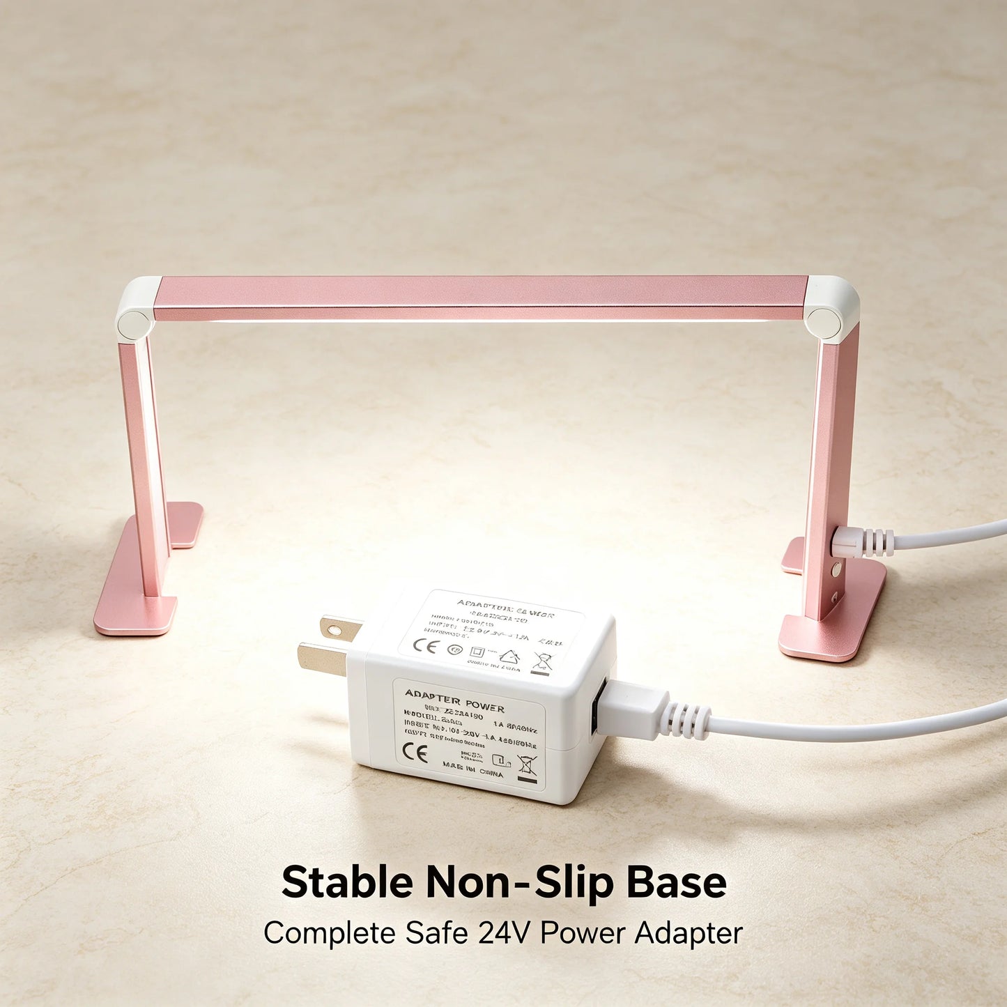 Square Foldable LED Nail Desk Lamp 36W, Half-Moon Manicure Light with Stepless Dimming & 3 Color Temperatures, 3000LM 480 Beads for Nail Art Eyelash Extension, Pink
