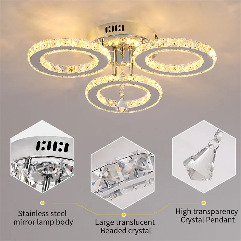 Modern Pendant Light Led Crystal Ring Ceiling Lamp Living Dining Room Chandelier Lustre Bedroom Luxury Home Decor Fixture Lumina