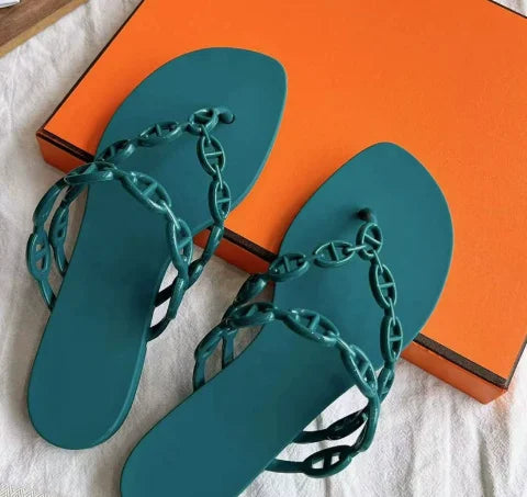 Shiny Glimmering Jelly Shoes, Outerwear with Flat-bottomed Beach Flip-flops for Women