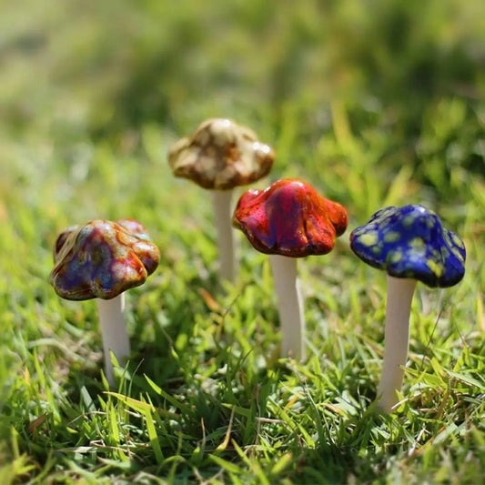 4pcs Ceramic Mushroom Garden Decor, Random Color, 4.52" Height, Fairy Yard Ornament