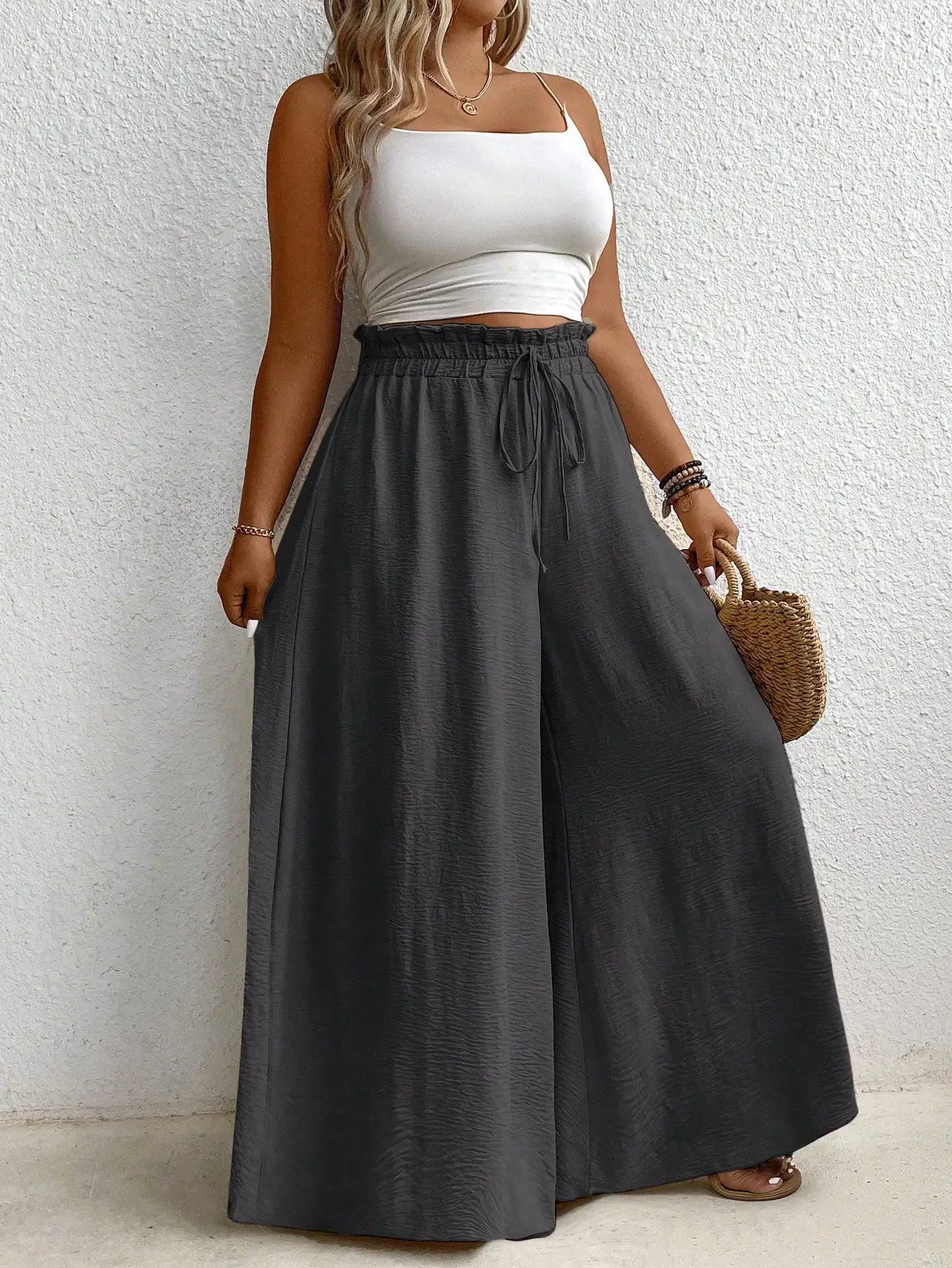 High Waist Wide Leg Casual Solid Color Pants For Women