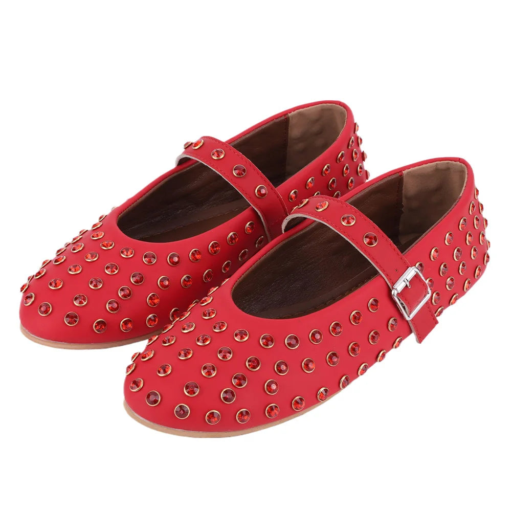 Women Crystal Studded Flats with Buckle Strap Rhinestone Ballet Flats Fashion Glitter Shoes Comfortable Female Casual Shoes