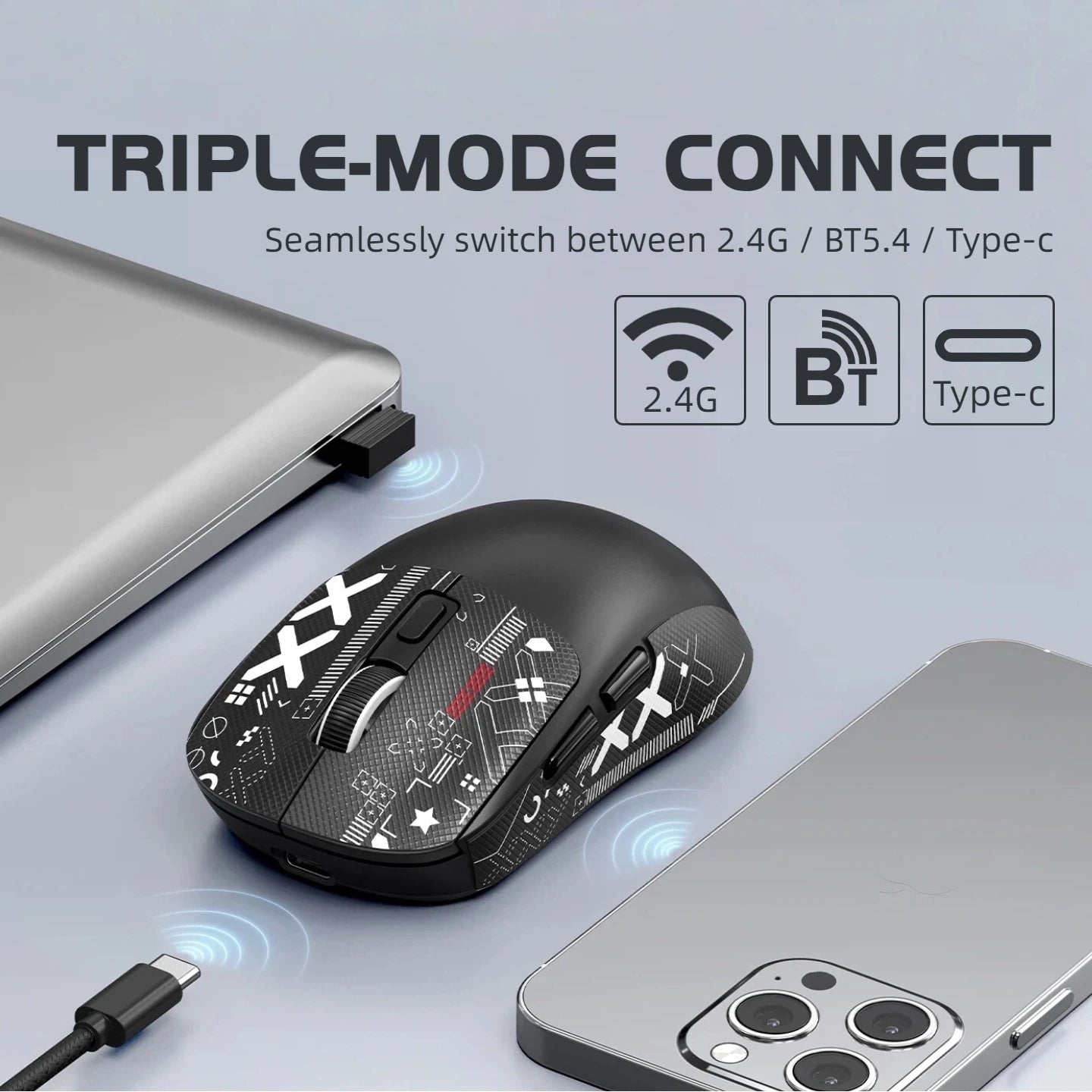59g Ultra-Light Wireless Gaming Mouse Tri-mode 8000 DPI 1000Hz Rechargeable Ergonomic Mouse for PC Mac Laptop