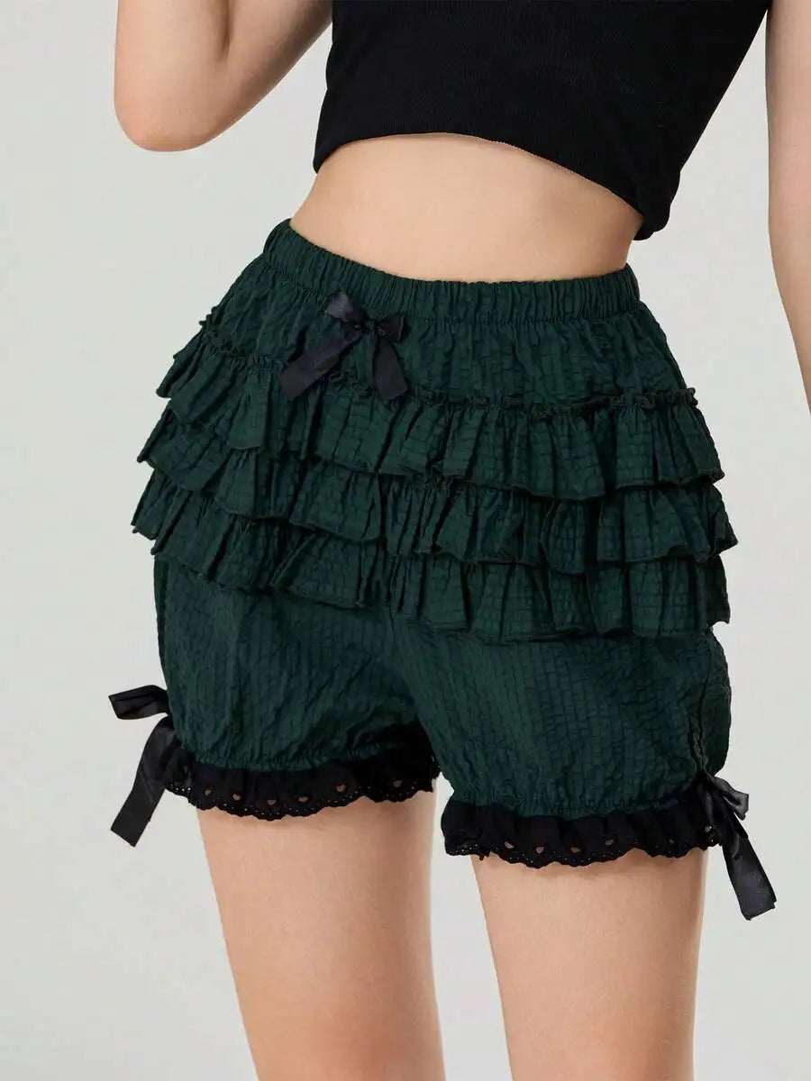 Womens Striped Ruffle Bloomers Shorts With Lace Trim And Bowknot Elastic Waist Summer Casual
