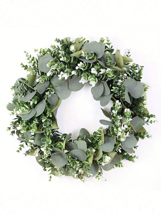 1pc Green Eucalyptus Wreath, Artificial Rustic Style Wreath, Suitable For Door, Wall, Window Decor