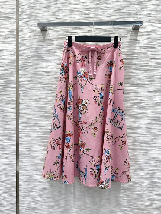 Women Pure Cotton Poplin Printed Big Swing Skirt Elegant Versatile Casual Midi Skirt