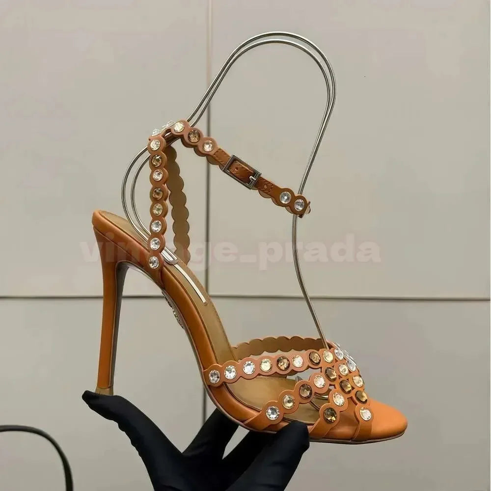 Rhinestones Sandal slipper wed Designer dress shoe bride Sliders Stiletto Kitten sandale diamond slingback crystal prom casual high heel sandals Ballerina shoes