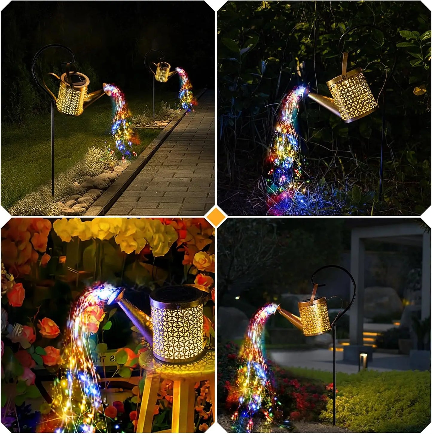 2PCS solar watering pot lights, outdoor garden lights, garden plant decorations, solar waterproof retro metal strip light brackets, suitable for terrace and walkway lighting decoration, and can also be used as garden gifts