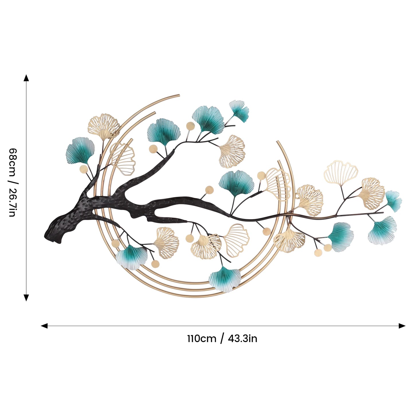Chinese Style Metal Wall Art 3D Ginkgo Leaf Iron Wall Hanging Modern Luxury Living Room Bedroom Wall Decor 110x68cm