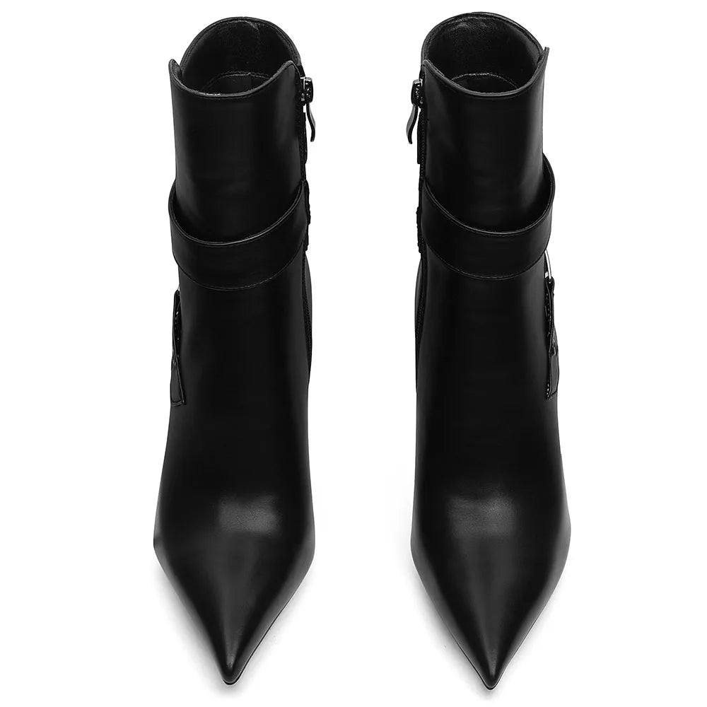 DoraTasia Fashion Pointed Toe Thin High Heel boots For Woman Hollow Metal Buckle Side Zipper Spring/Autumn Party Ladies shoes