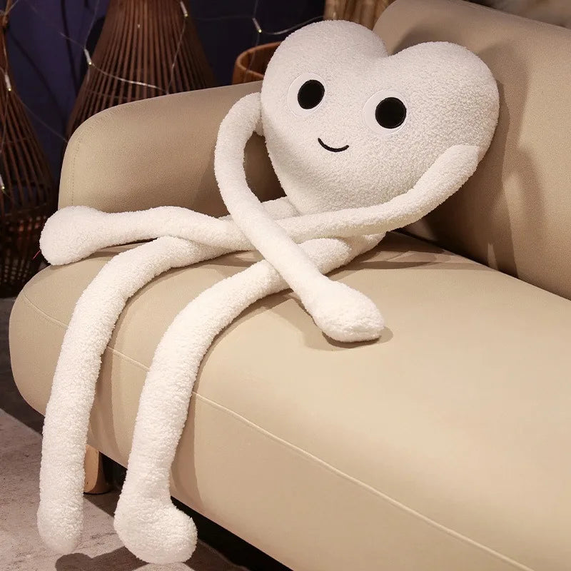 Cute Long Arms Legs Heart Shape Plush Pillow, Soft Hugging Cushion for Bed Sofa Car Seat Backrest, Modern Home Decor Accent, Cozy Travel Nap Pillow for Office, Birthday Holiday Gift for Men Women