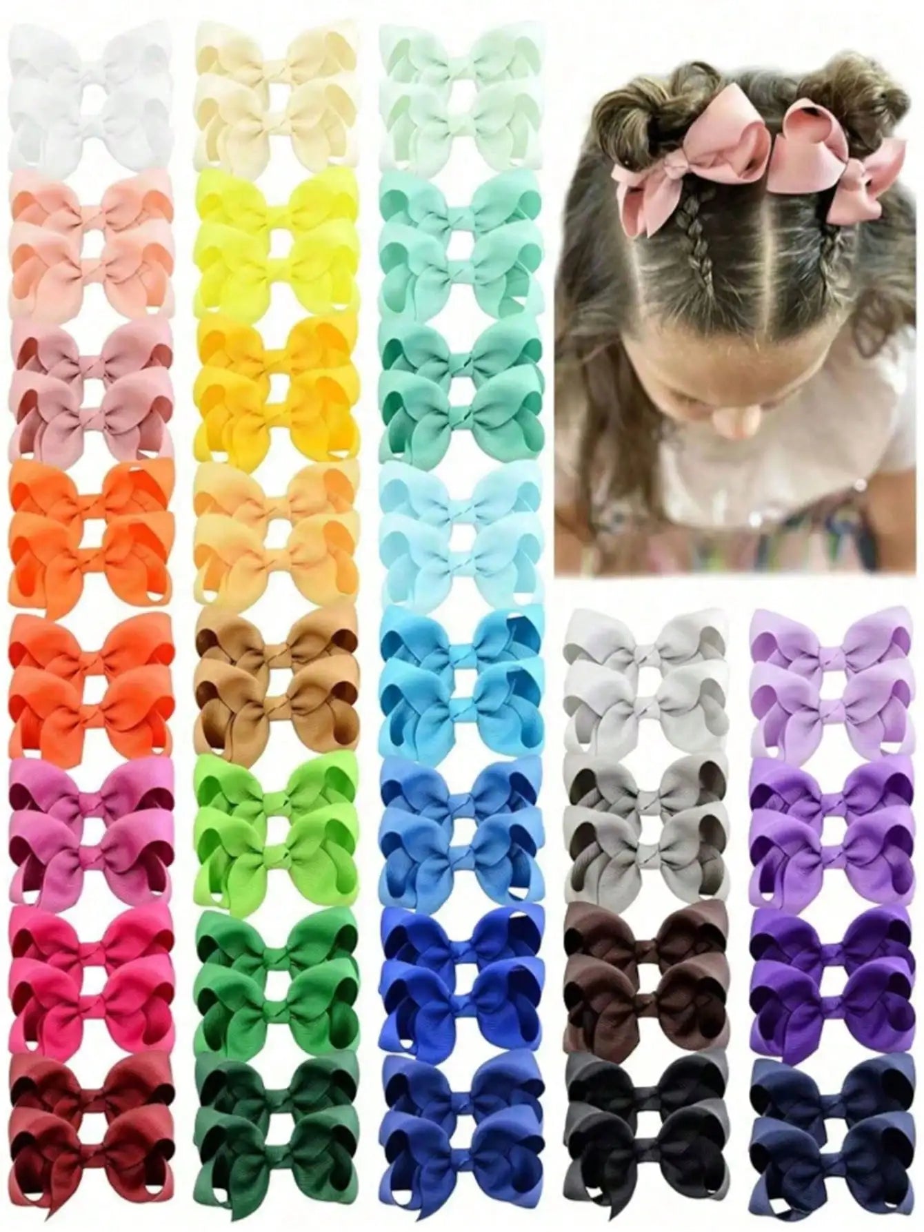 40pcs/Pack Random Color Cute Ribbon Bow Hair Clips, Hair Accessories For Girls Daily Wear