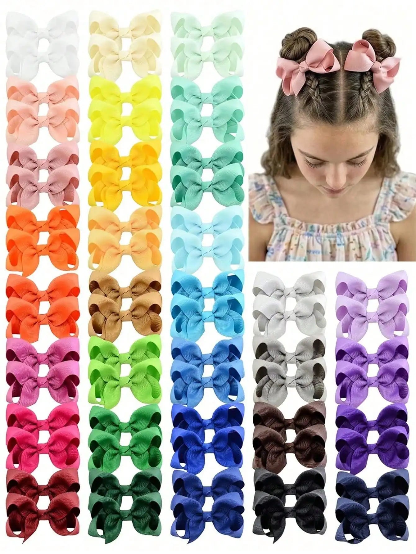40pcs/Pack Random Color Cute Ribbon Bow Hair Clips, Hair Accessories For Girls Daily Wear